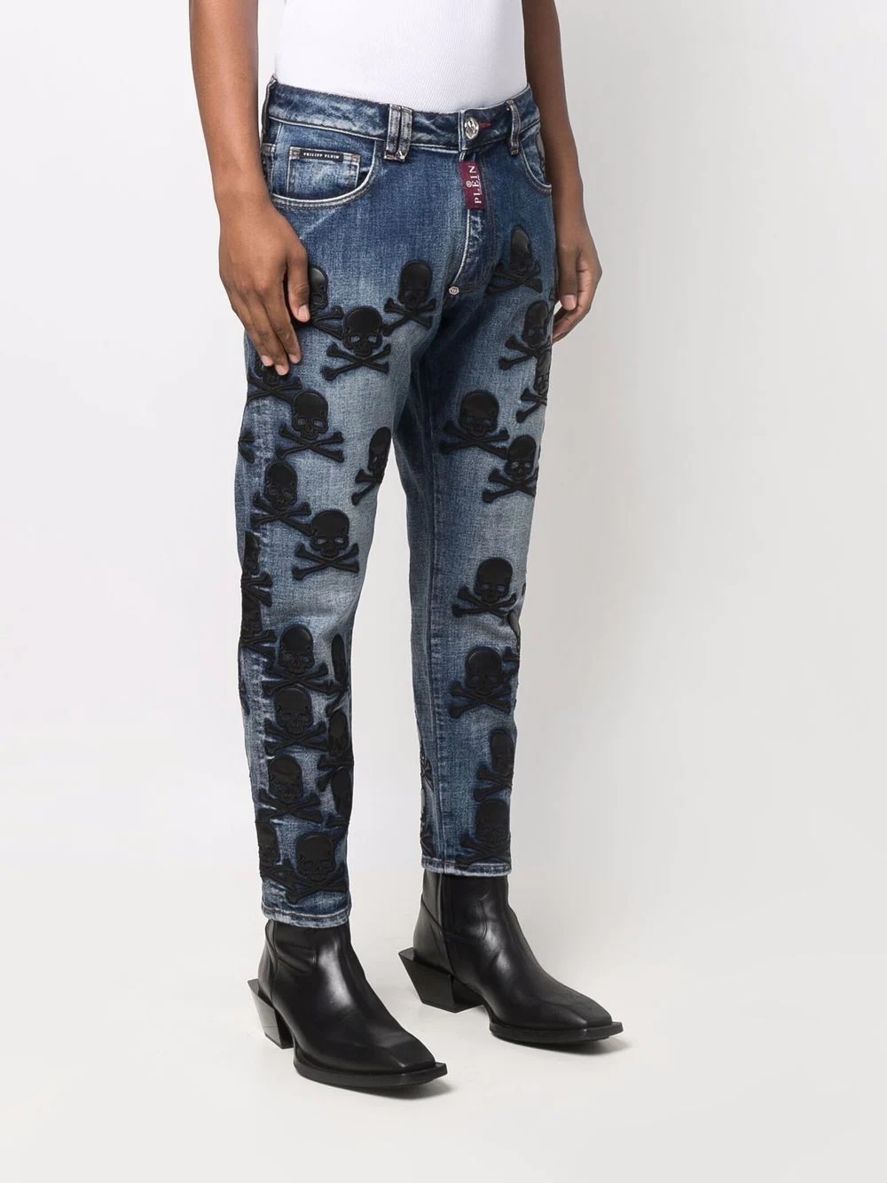 skull-patch tapered jeans - 3