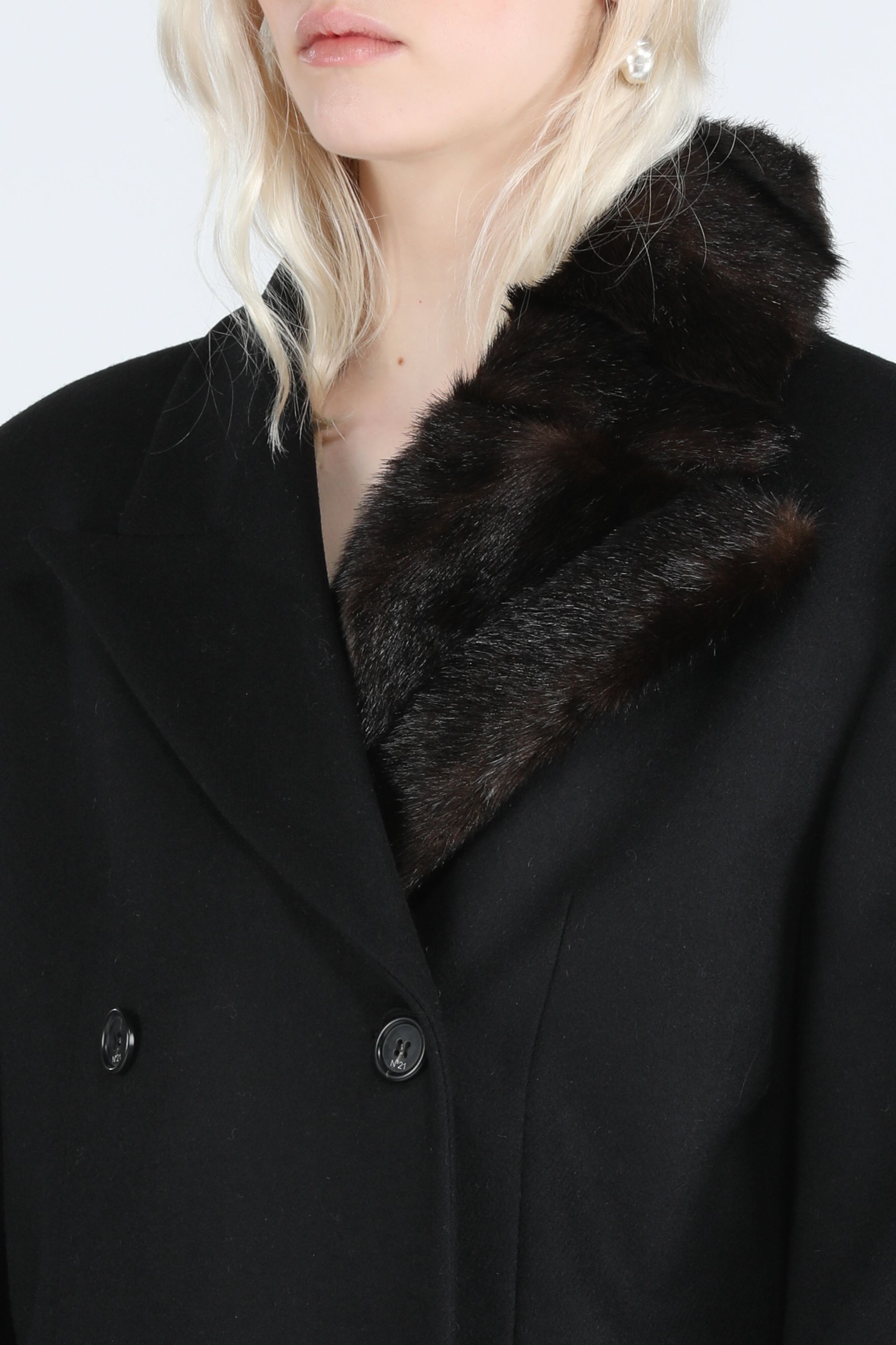 FAUX FUR-TRIM DOUBLE-BREASTED COAT - 5