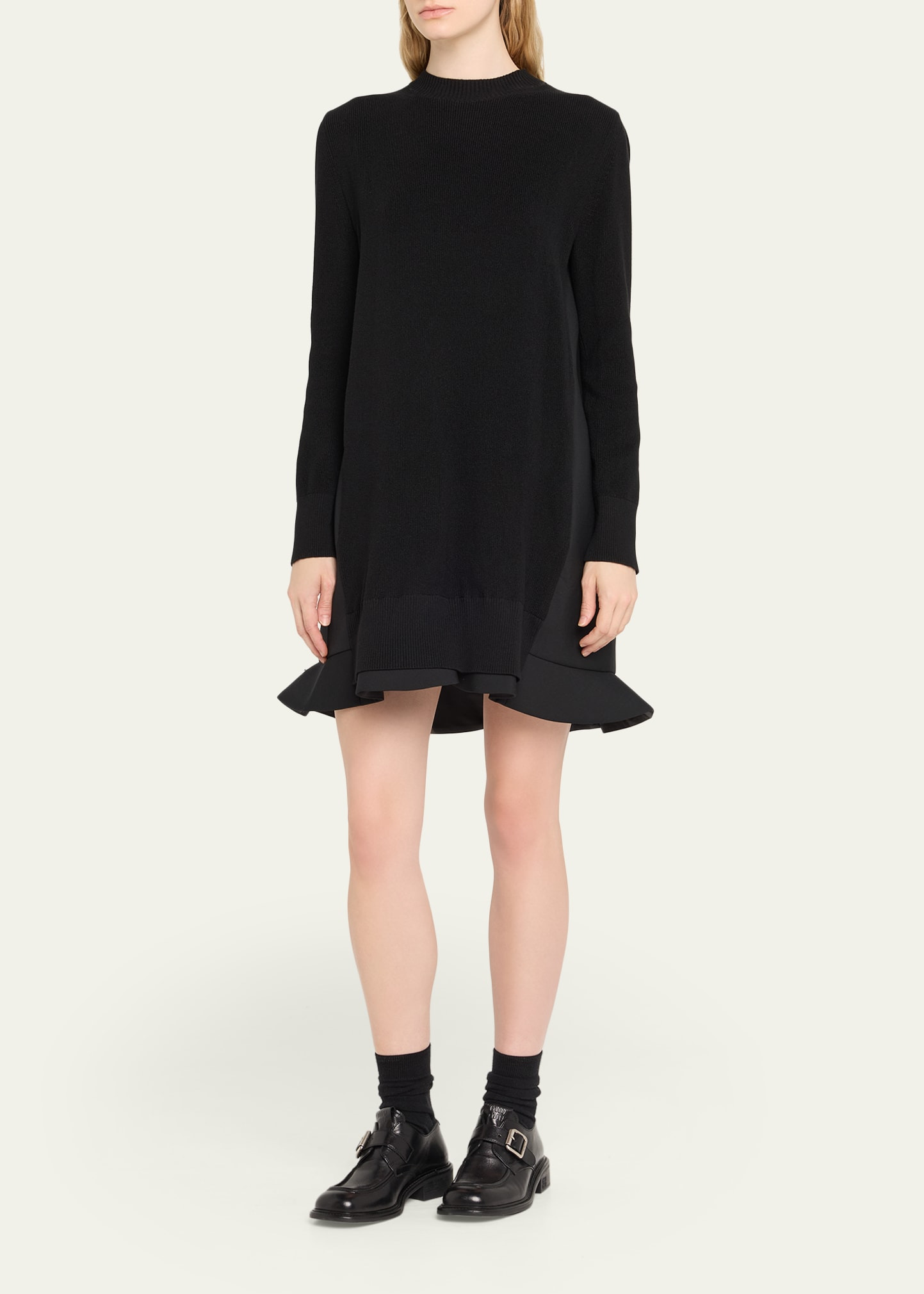 Mixed-Media Ruffle Mini Sweater Dress - 4