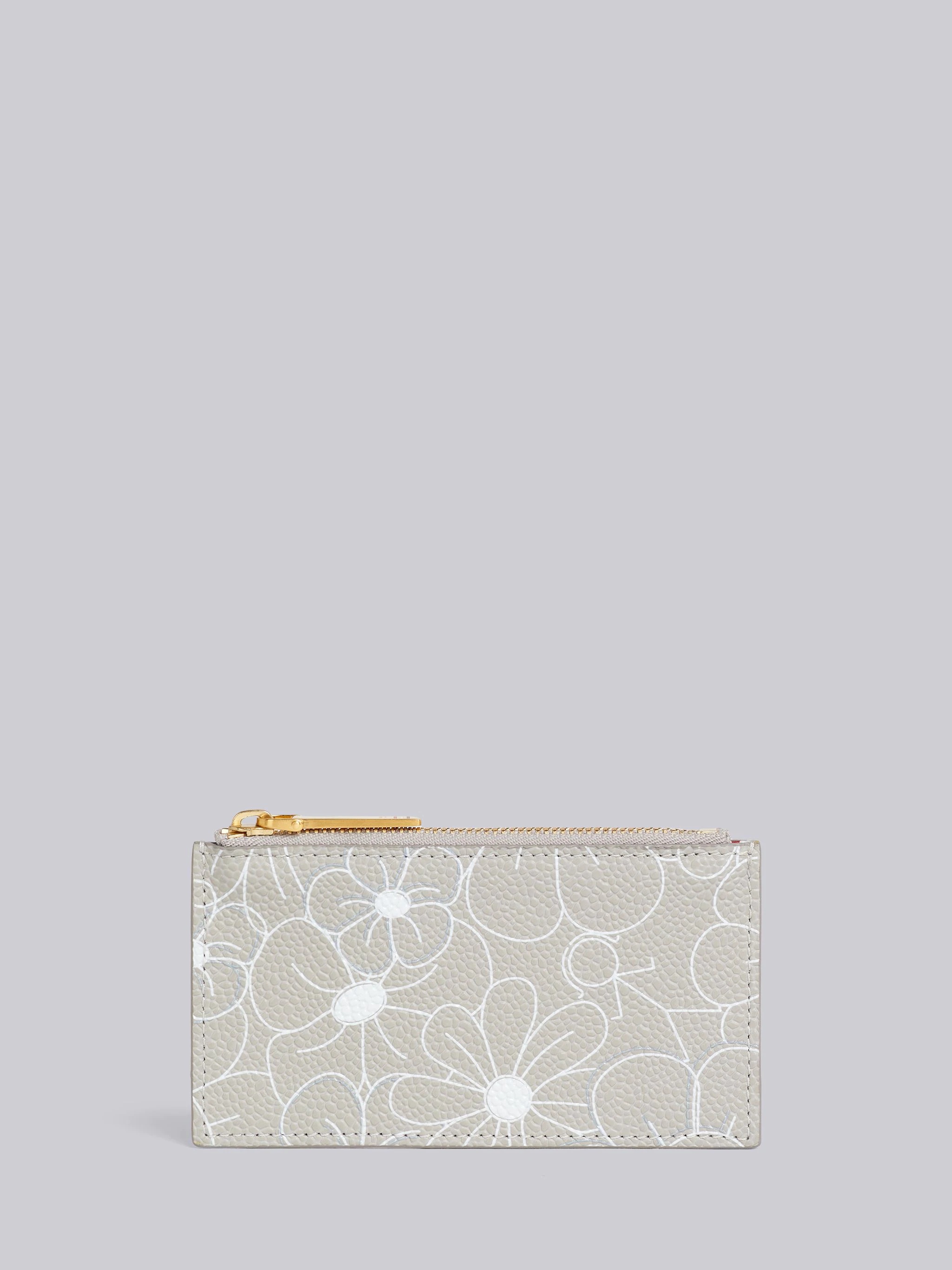 Light Grey 3d Floral Print Pebble Grain Leather Zip Card Holder - 1