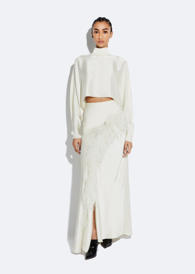 LAPOINTE Satin Asymmetric Skirt With Feathers outlook