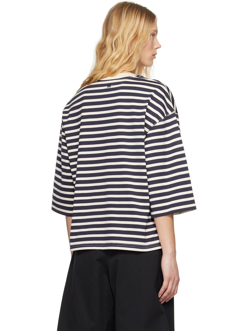 Navy & Off-White Loose Striped T-shirt - 3