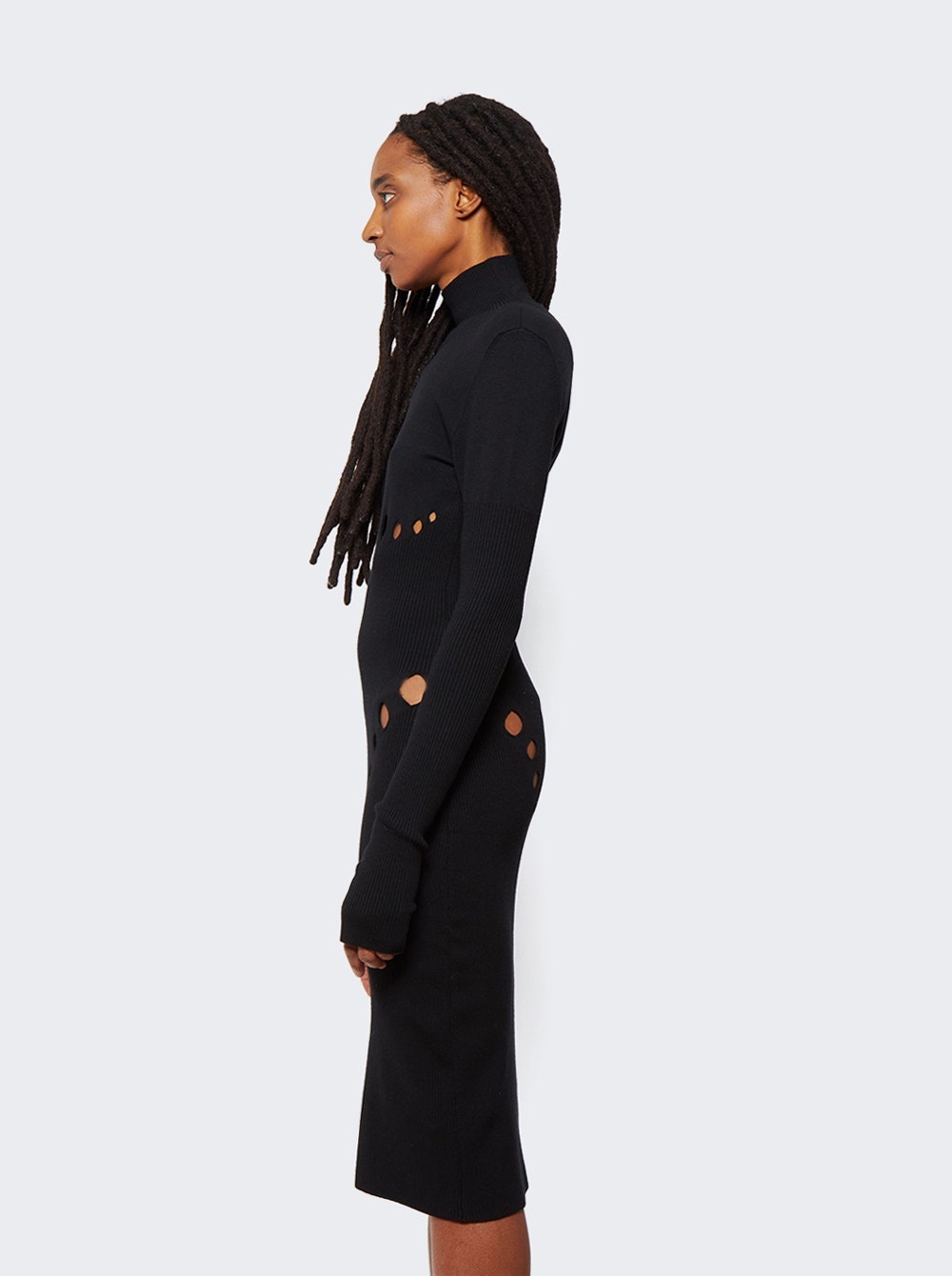 Cyber High Neck Long Dress With Long Sleeves And Perforated Details Black - 4
