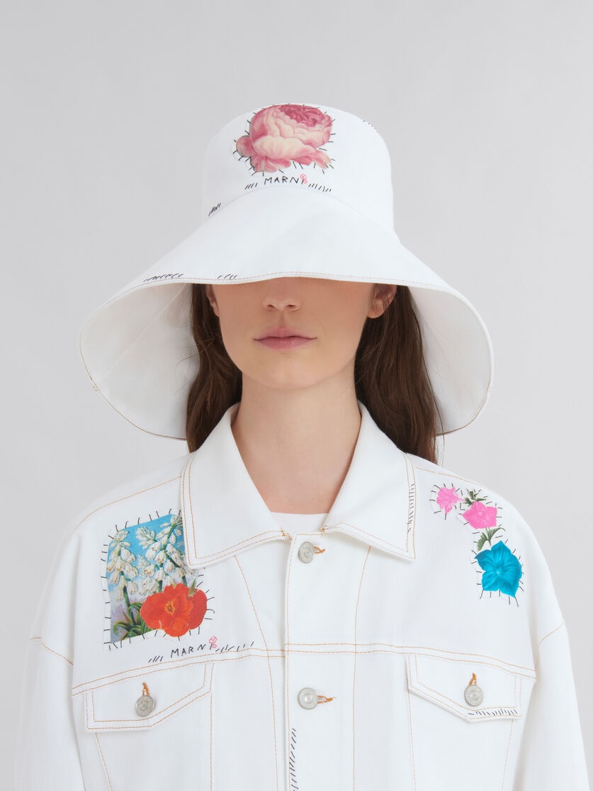 WHITE DENIM BUCKET HAT WITH MARNI MENDING - 2