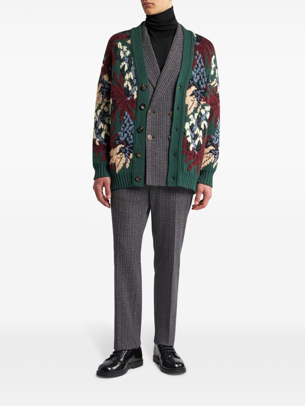 V-neck jacquard cardigan - 2