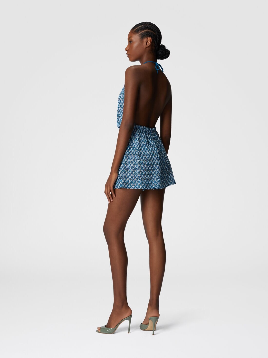 Viscose shorts jumpsuit with lamé shell motif - 3