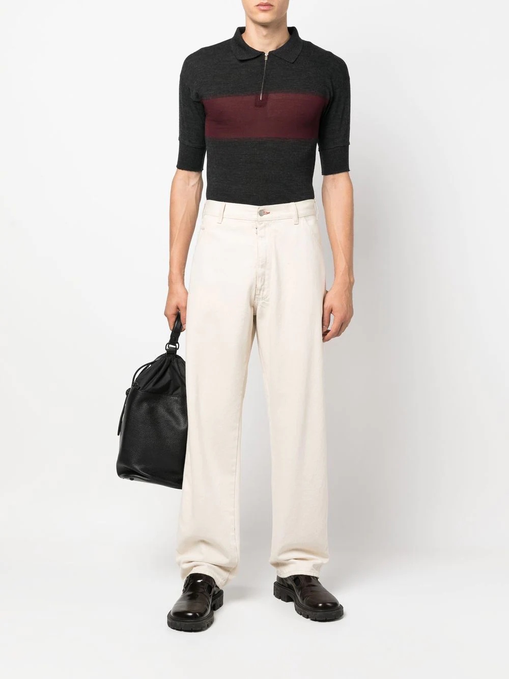 two-tone zip-up polo shirt - 2