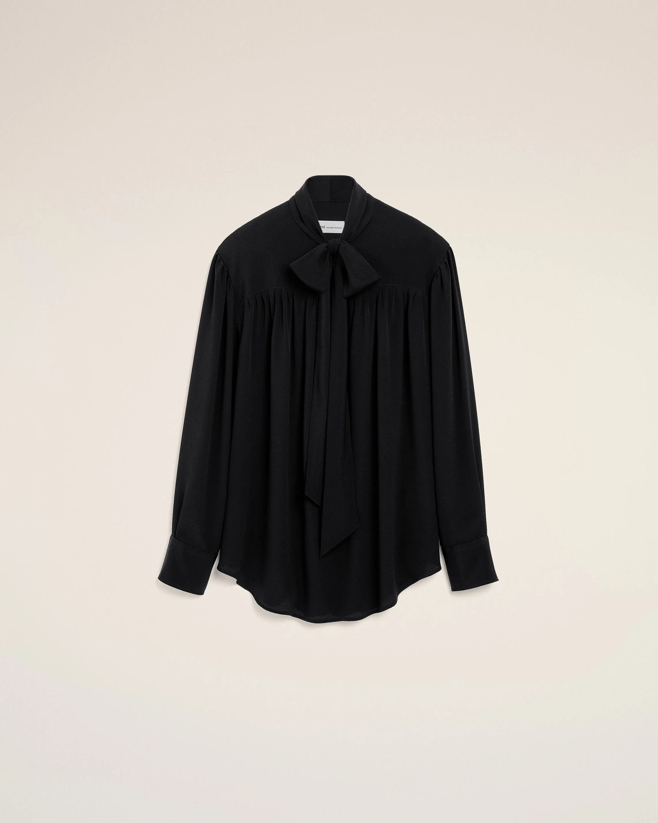 BLACK LAVALLIERE SILK-BLEND BLOUSE - 1