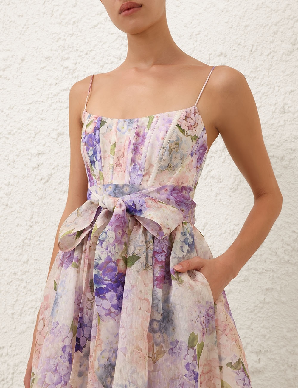 【Zimmermann】DAWNING CORSET DRESS コルセット ミディドレス Dawning Corset Dress Multi Hydrangea Online | Zimmermann