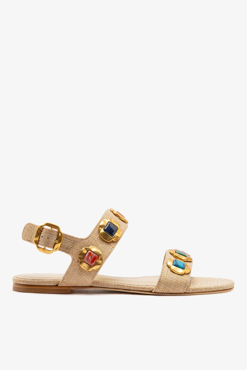Milan Gioiello Flat In Beige Raffia 1