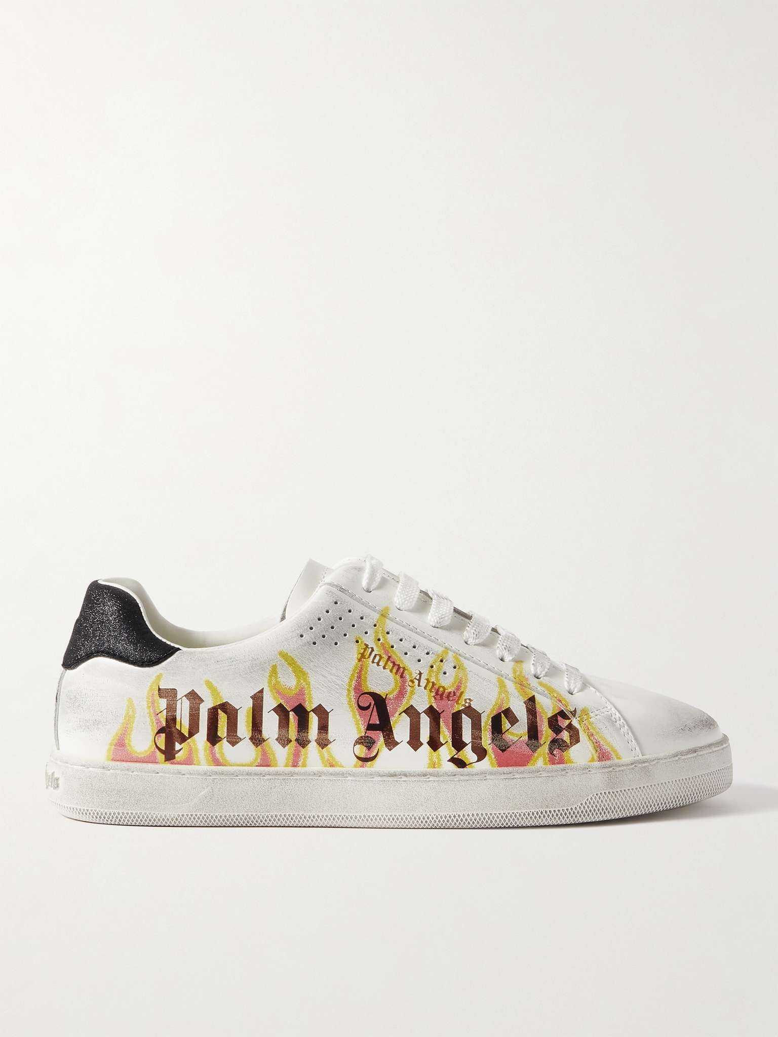 Distressed Logo-Print Suede-Trimmed Leather Sneakers - 1