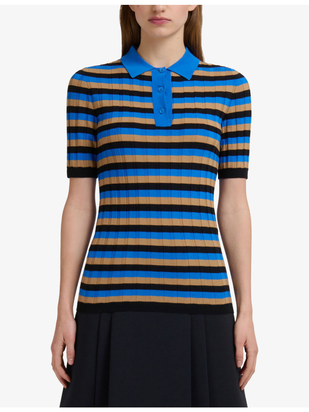 Striped Short-Sleeved Wool Polo Shirt - 3