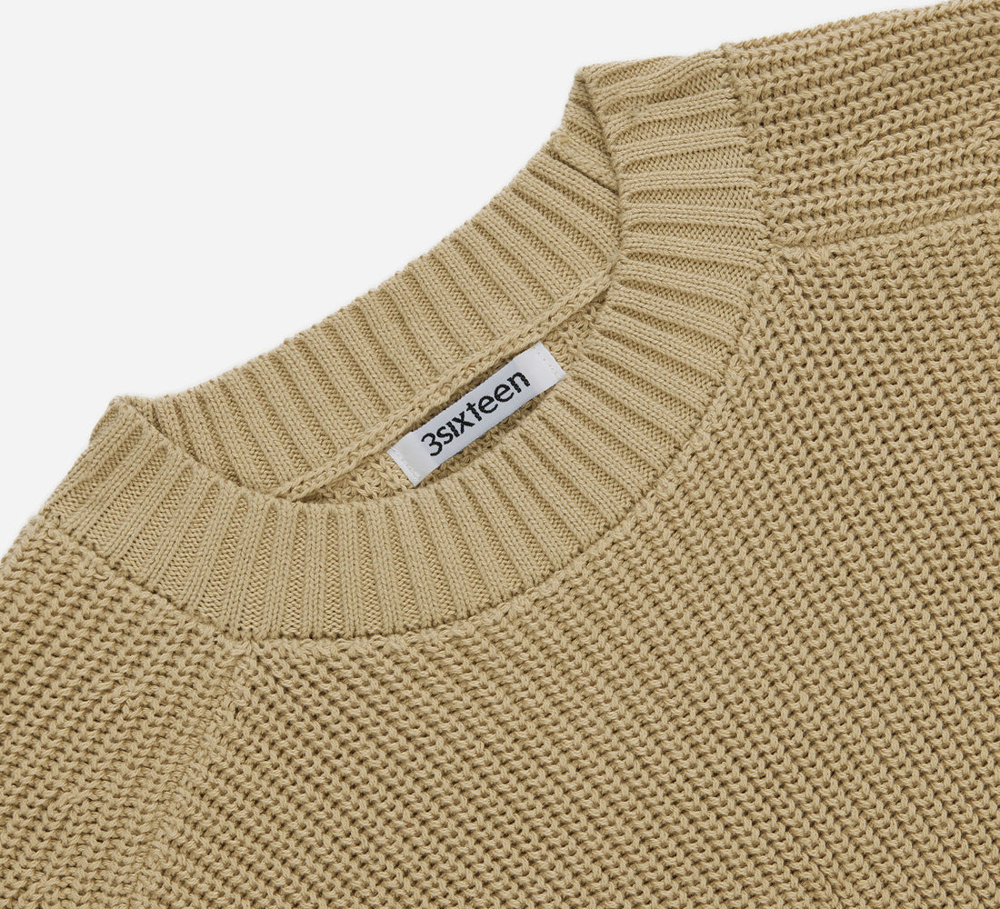 Cotton Crewneck Sweater - Sand - 3