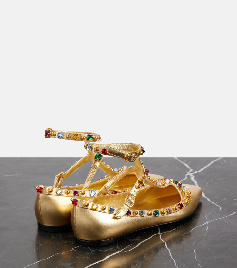 Valentino Rockstud metallic leather ballet flats outlook