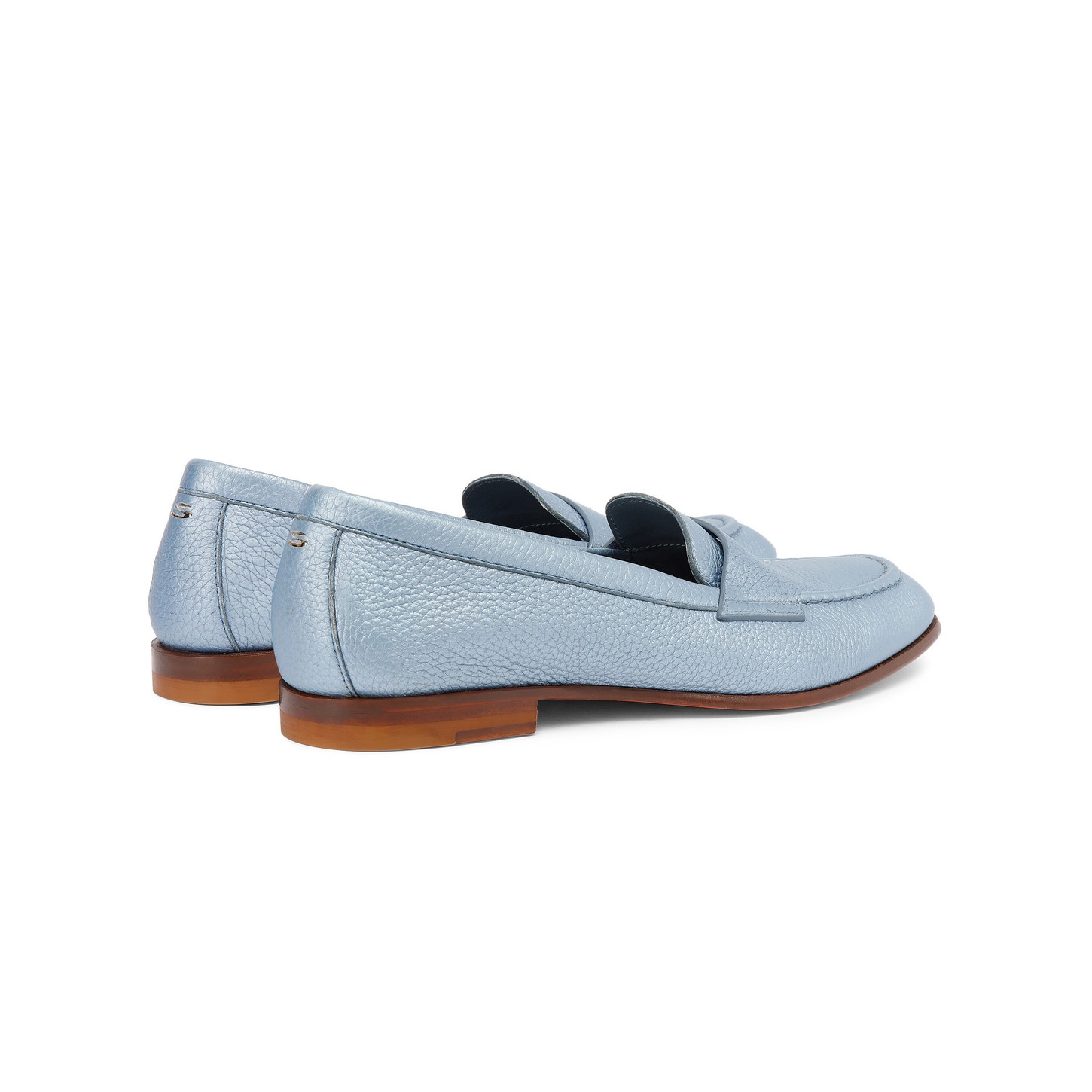 Women's light blue tumbled leather penny loafer - 4