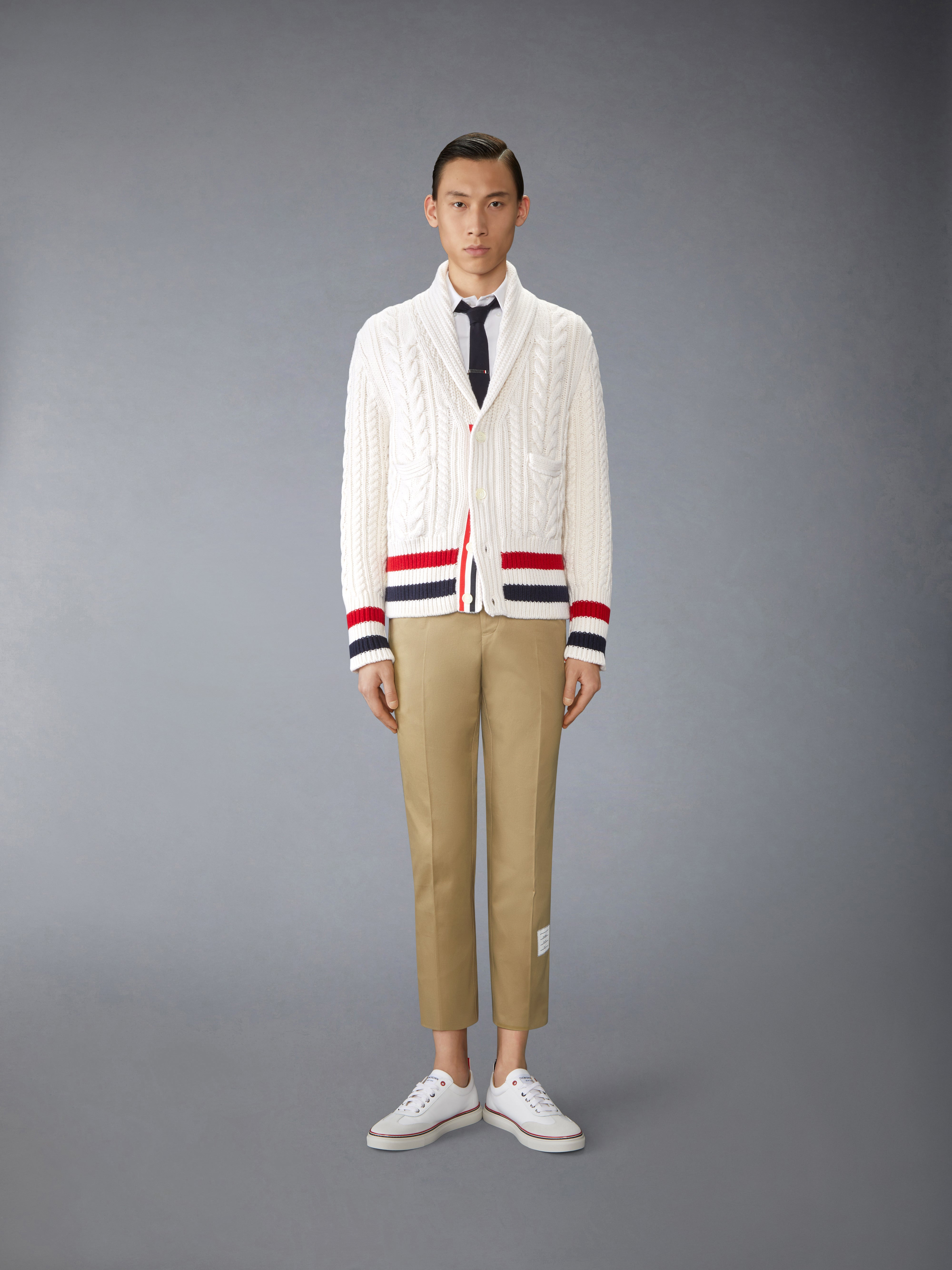 ARAN CABLE CASHMERE RWB STRIPE CARDIGAN - 3
