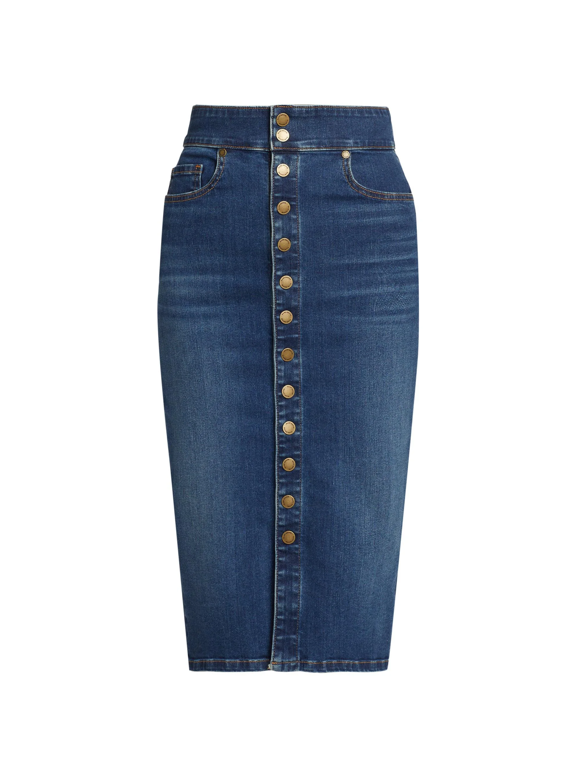 Women's Karter Denim High-Waisted Midi-Skirt - Medium Wash - 1
