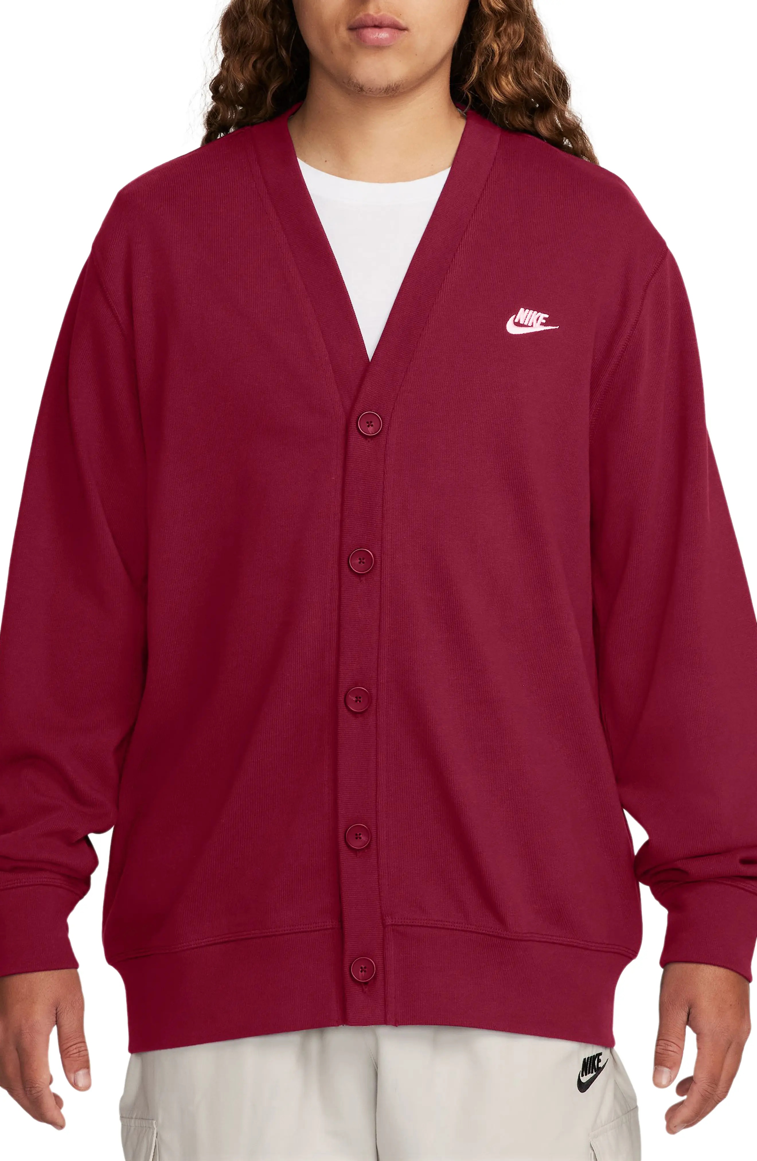 Cotton Fleece Fairway Cardigan in Team Red/White - 1