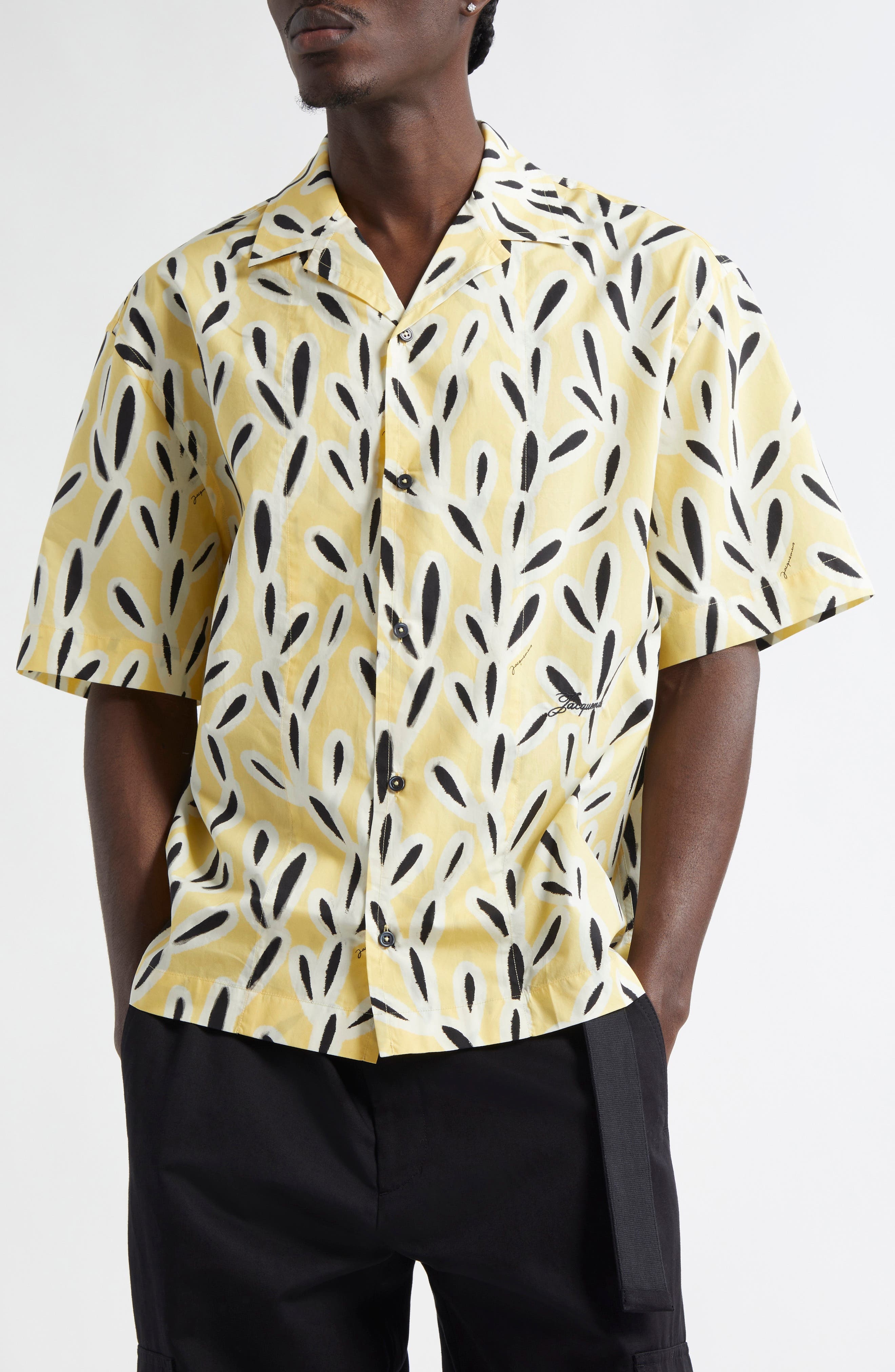 Jacquemus La Chemise Jean Button-Up Shirt in Print Yellow/Black at Nordstrom - 1