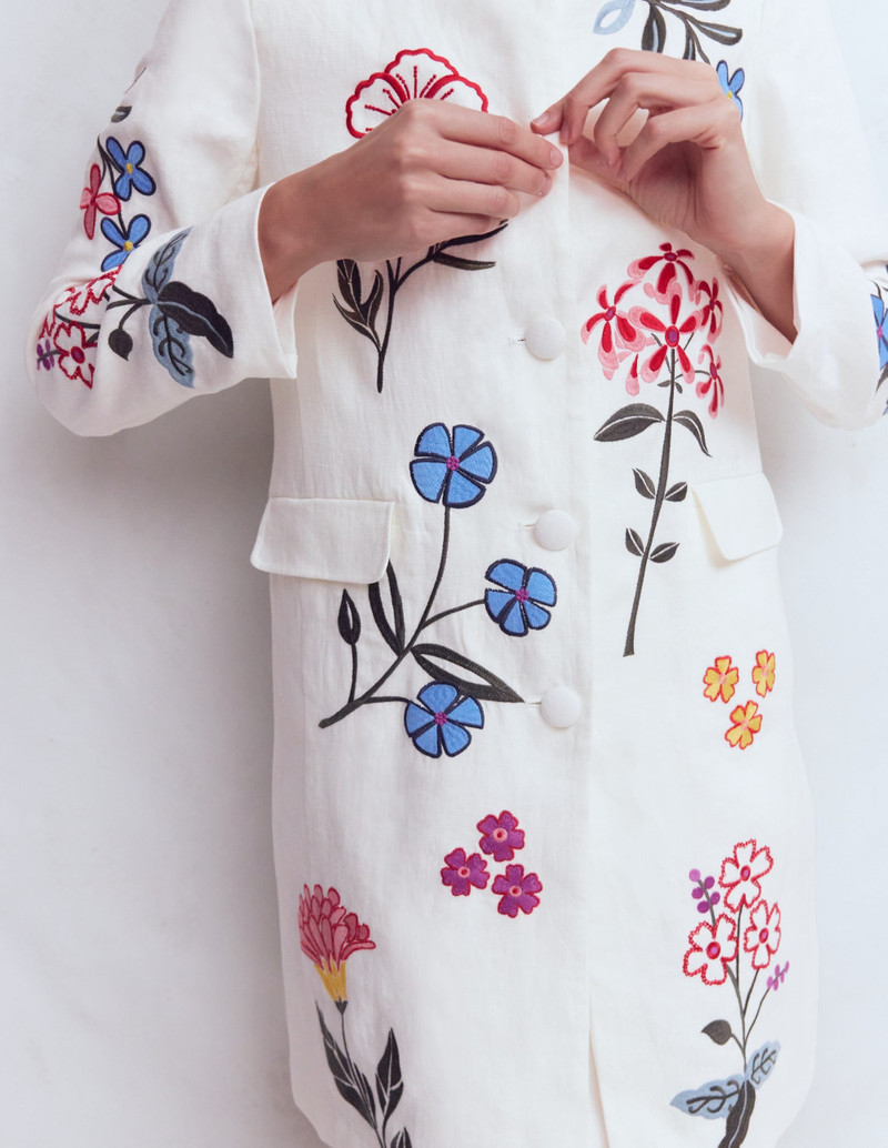 Embroidered Linen Coat-Ivory Embroidered 3