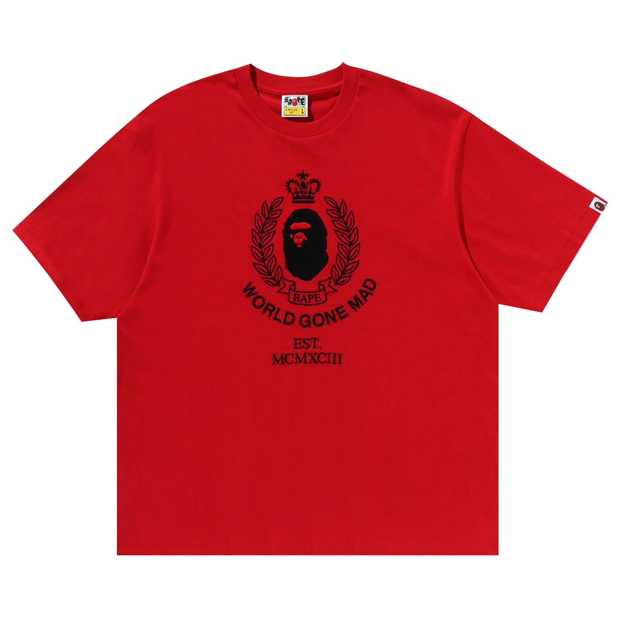 BAPE Crest College Logo Relaxed Fit Tee 'Red' - 1