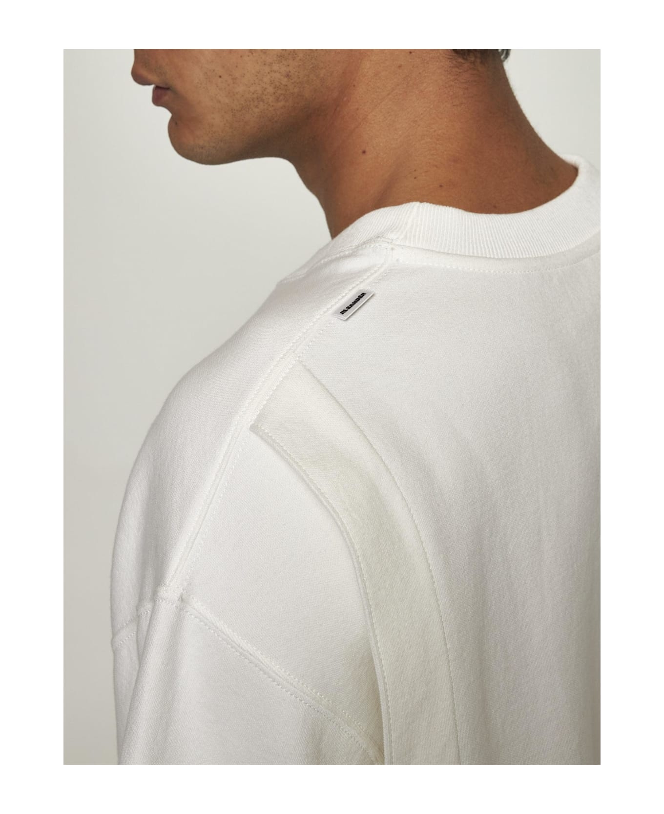 White Cotton Short-sleeved Sweatshirt - 5