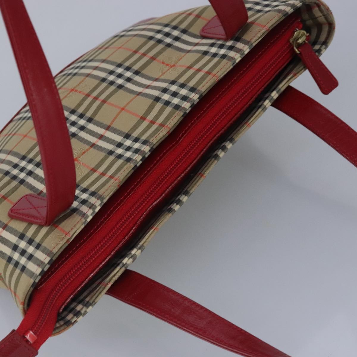 Burberry Nova Check Tote Bag Canvas Leather Beige Red - 6