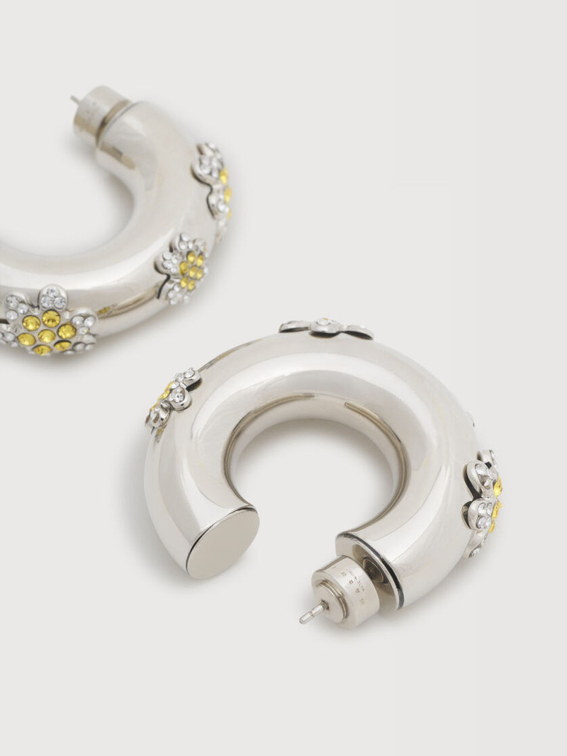 YELLOW RHINESTONE DAISY HOOP EARRINGS 3