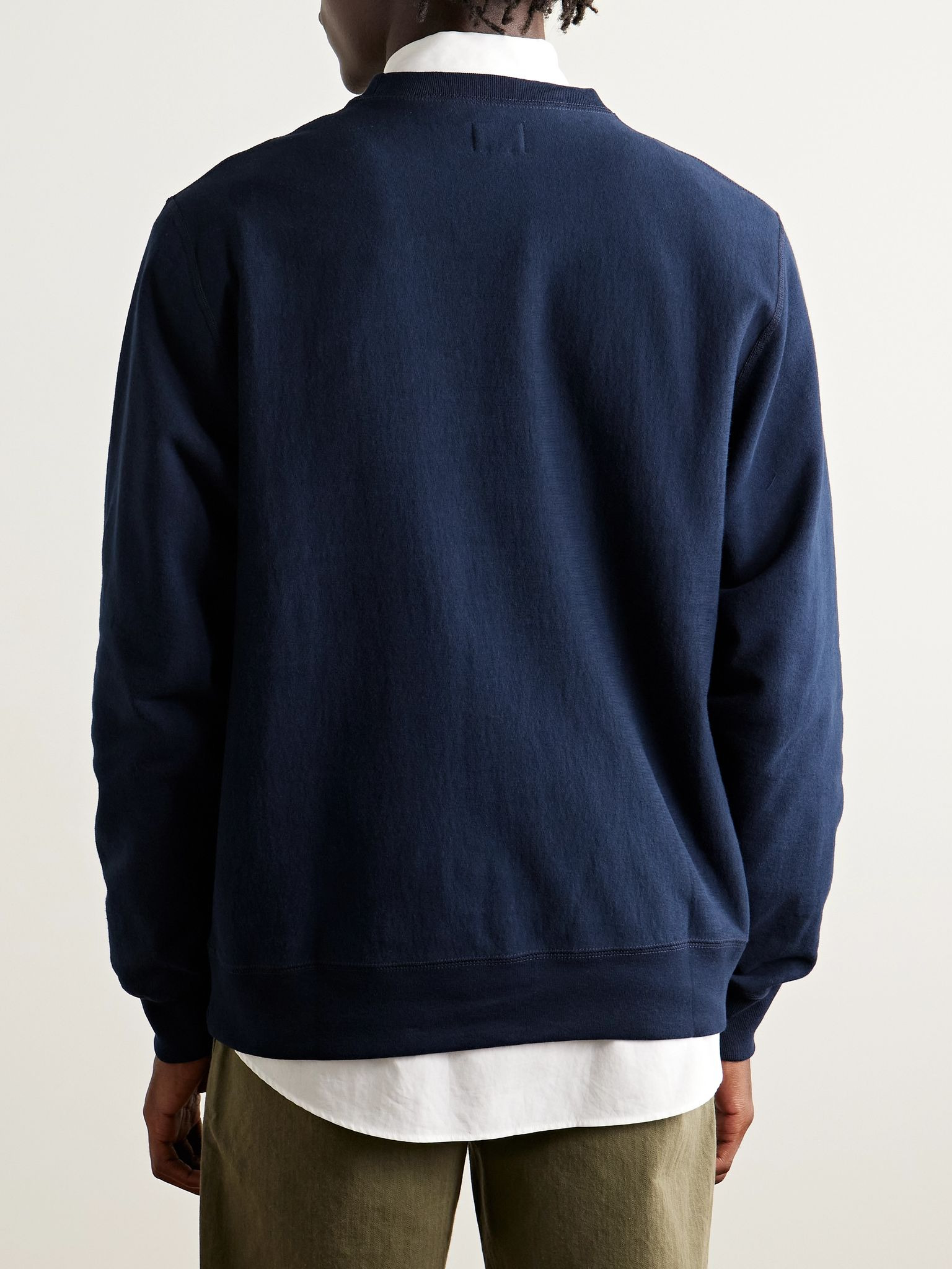 Logo-Embroidered Cotton-Jersey Sweatshirt Navy - 4