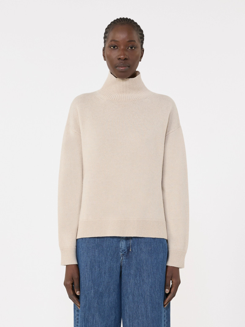 MARINA Boxy-fit wool and cashmere polo-neck sweater - WHITE 3