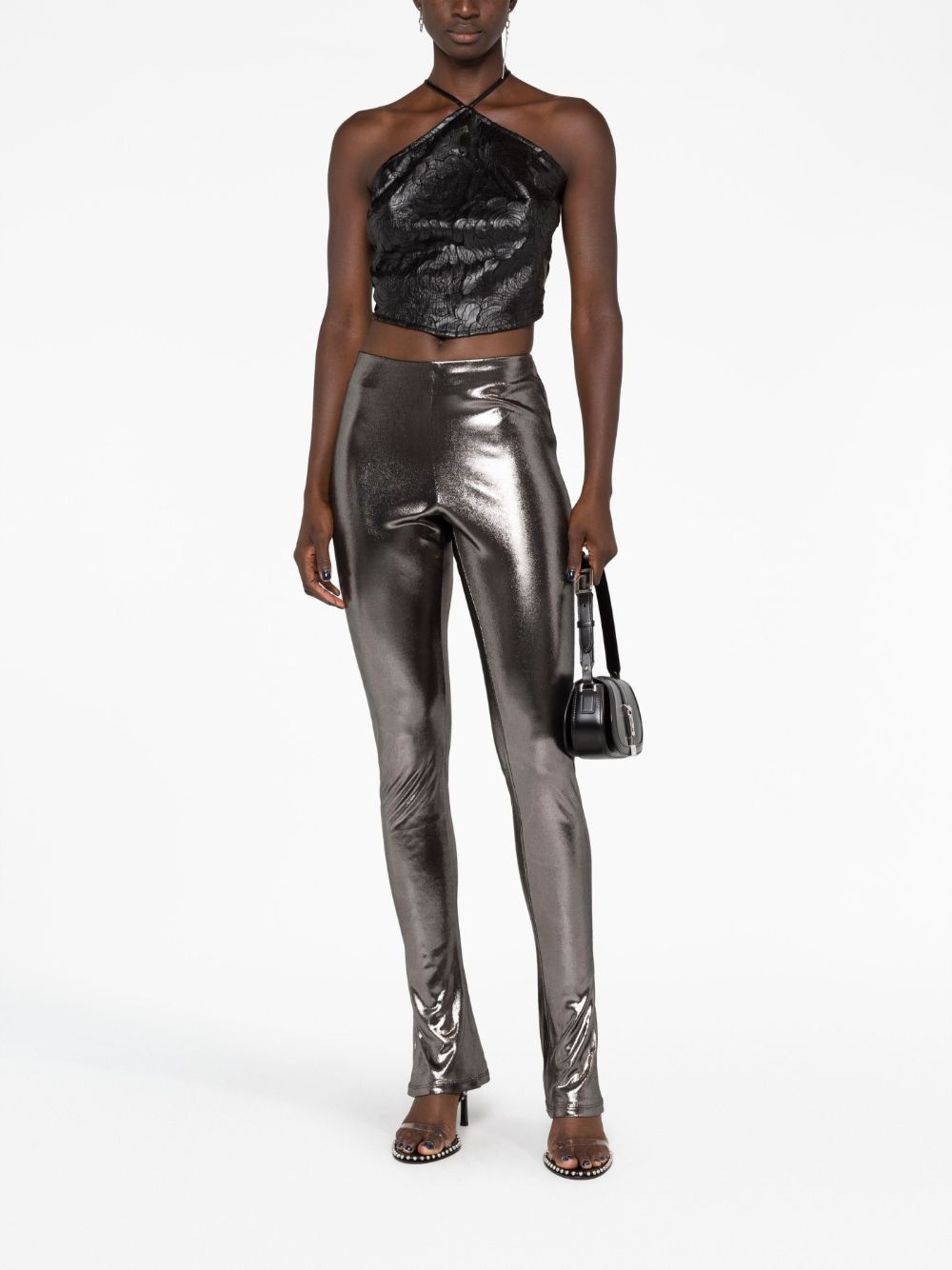 laminated-finish high-waisted trousers - 2