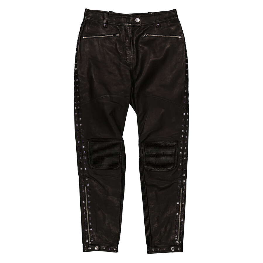 Open Box - Burberry Black Studded Leather Trousers With Zip-detail, Brand Size 8 (US Size 6) - 2