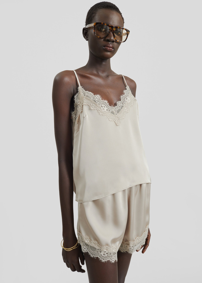 Varnell Satin Lace Shorts - Beige 5