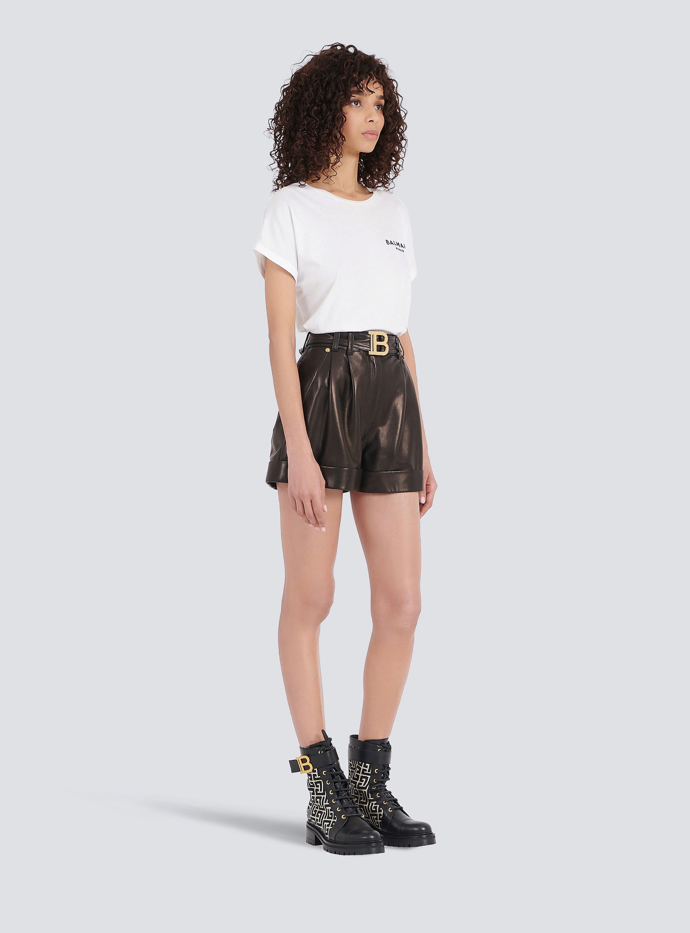 High-waisted leather shorts with Balmain buckle - 5