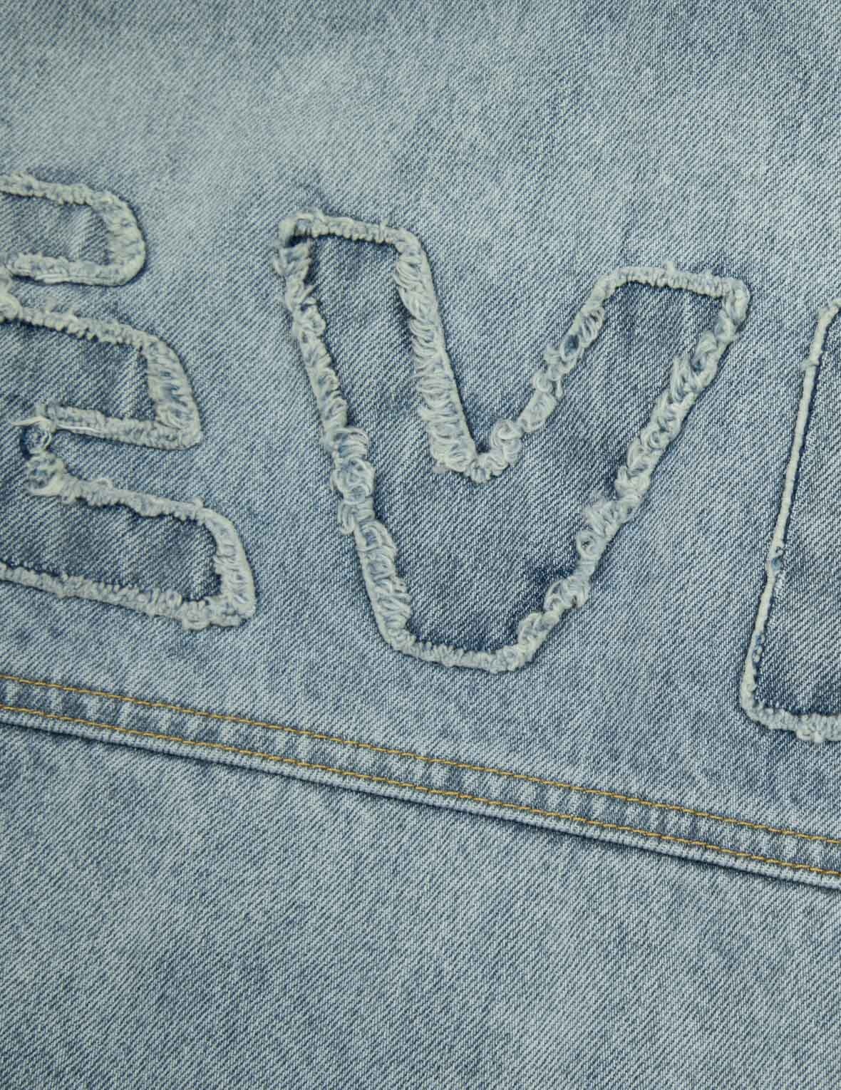 LOGO APPLIQUÉ EMBROIDERY OVERSIZED DENIM BOMBER JACKET - 9