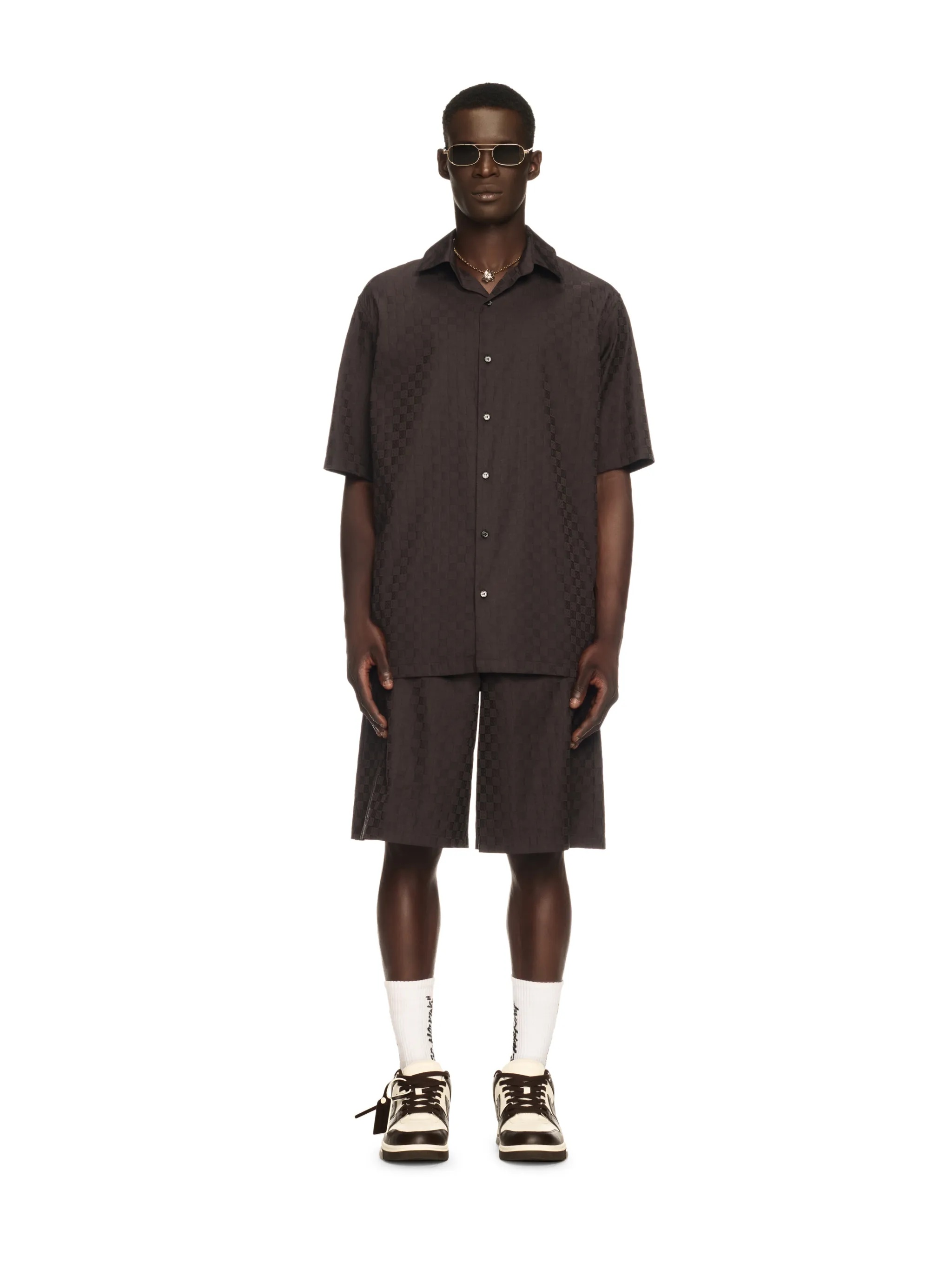 Chocolate Jacquard Check Bowling Shirt - 2