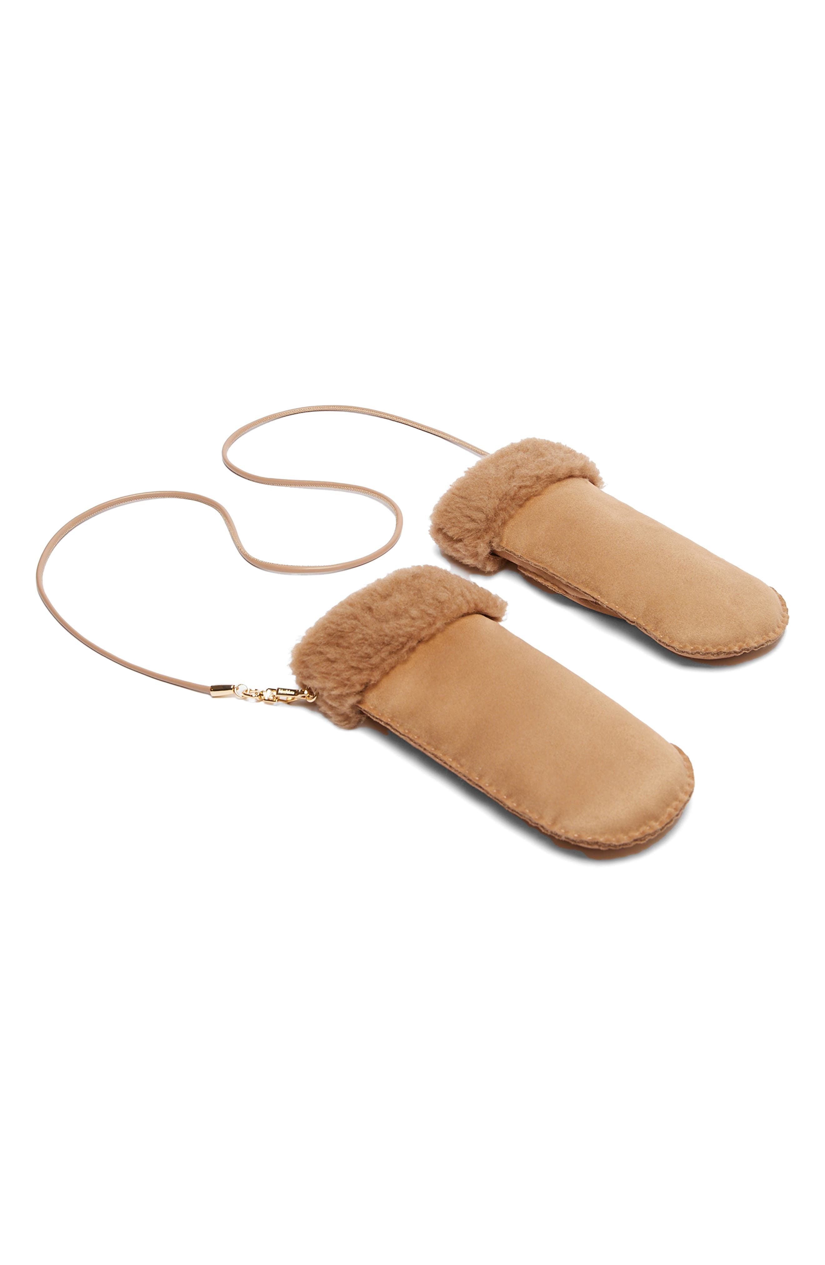 Max Mara Sand Faux Fur Lined Mittens in Camel at Nordstrom - 2