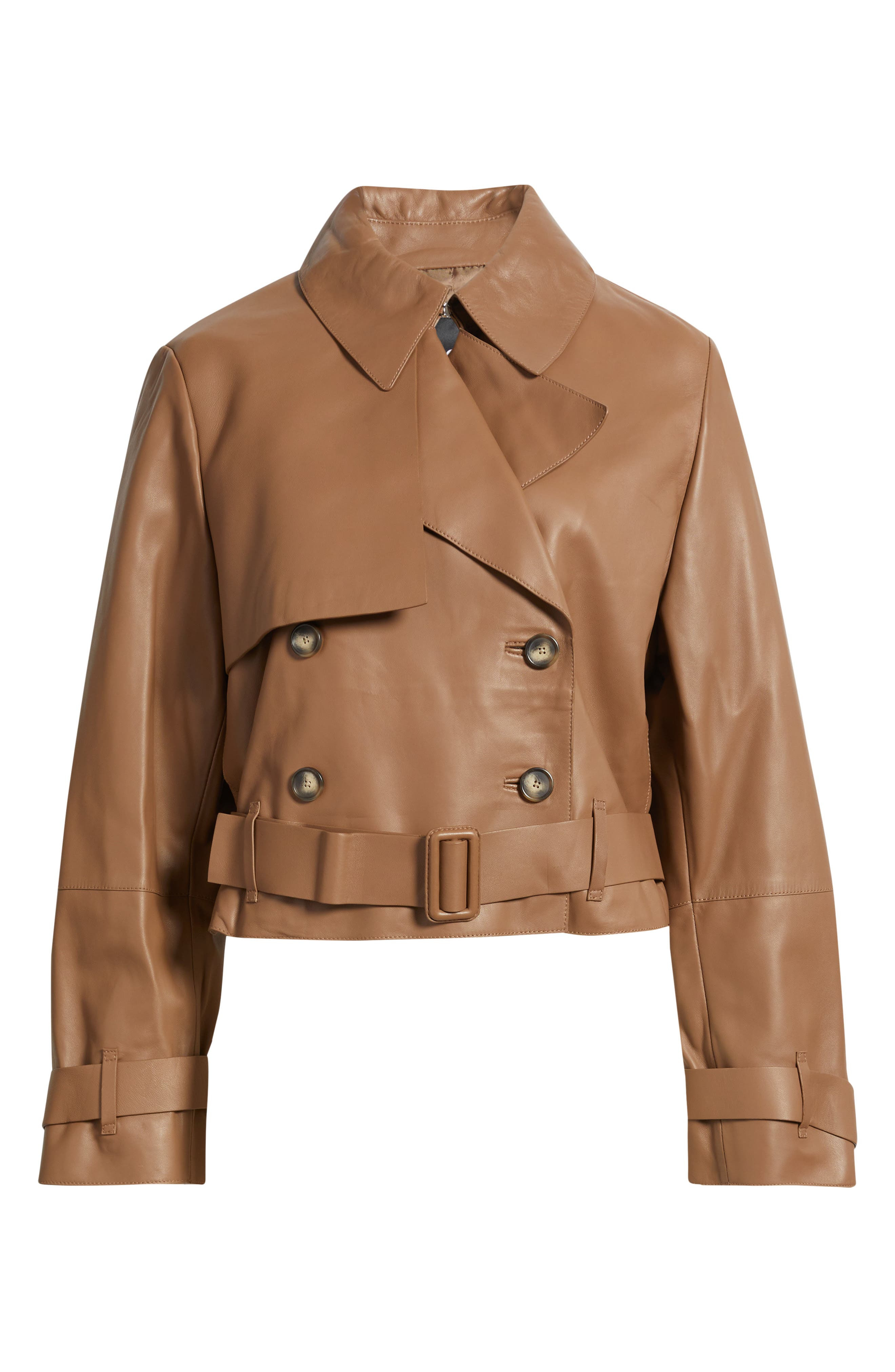 BOSS Satela Double Breasted Leather Jacket in Rust/Copper at Nordstrom - 6