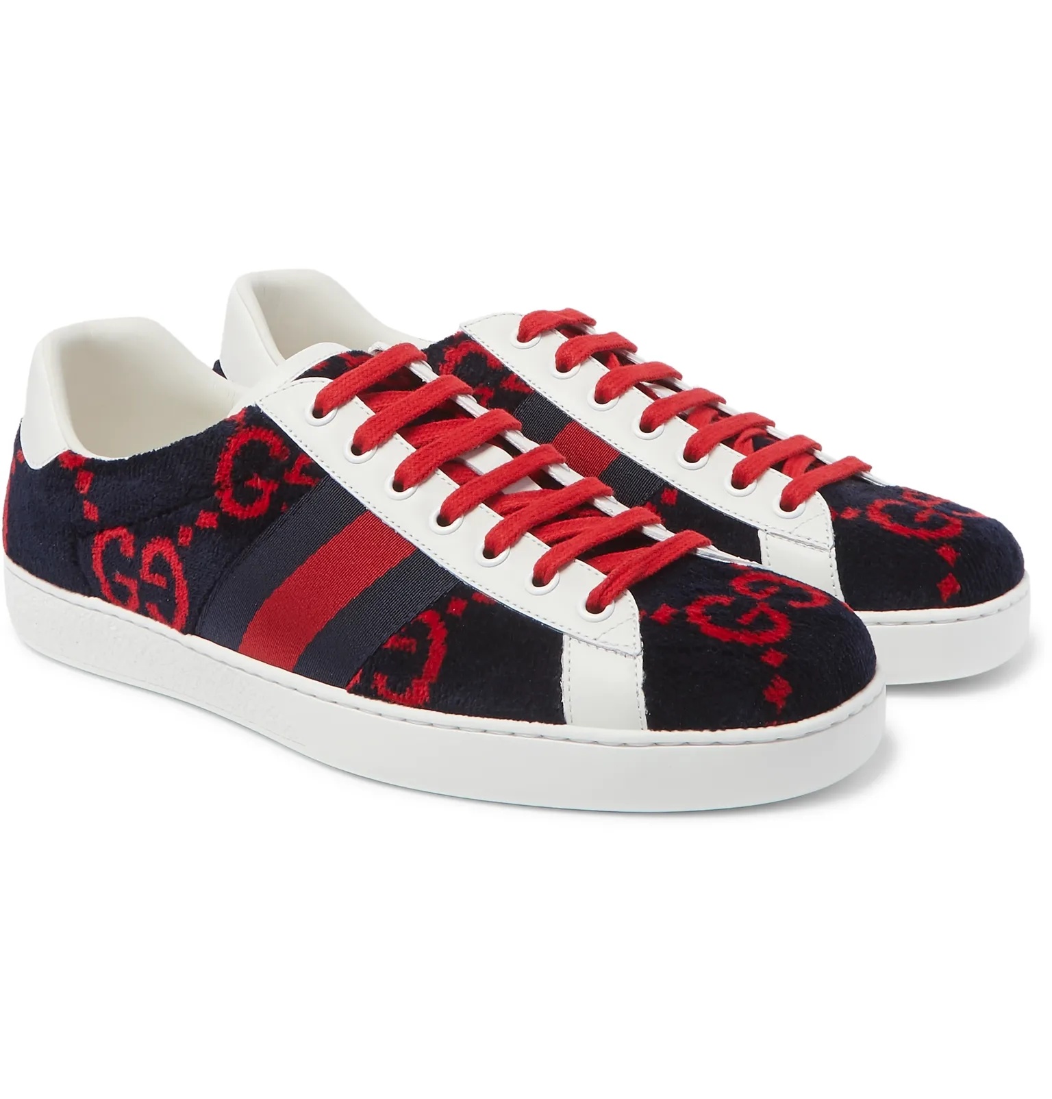 Ace Leather-Trimmed Logo-Print Terry Sneakers - 2