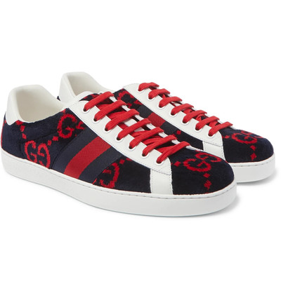 GUCCI Ace Leather-Trimmed Logo-Print Terry Sneakers outlook