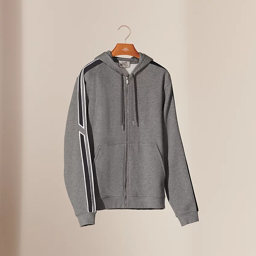 "Run H" bicolor zipped hooded sweater - 4