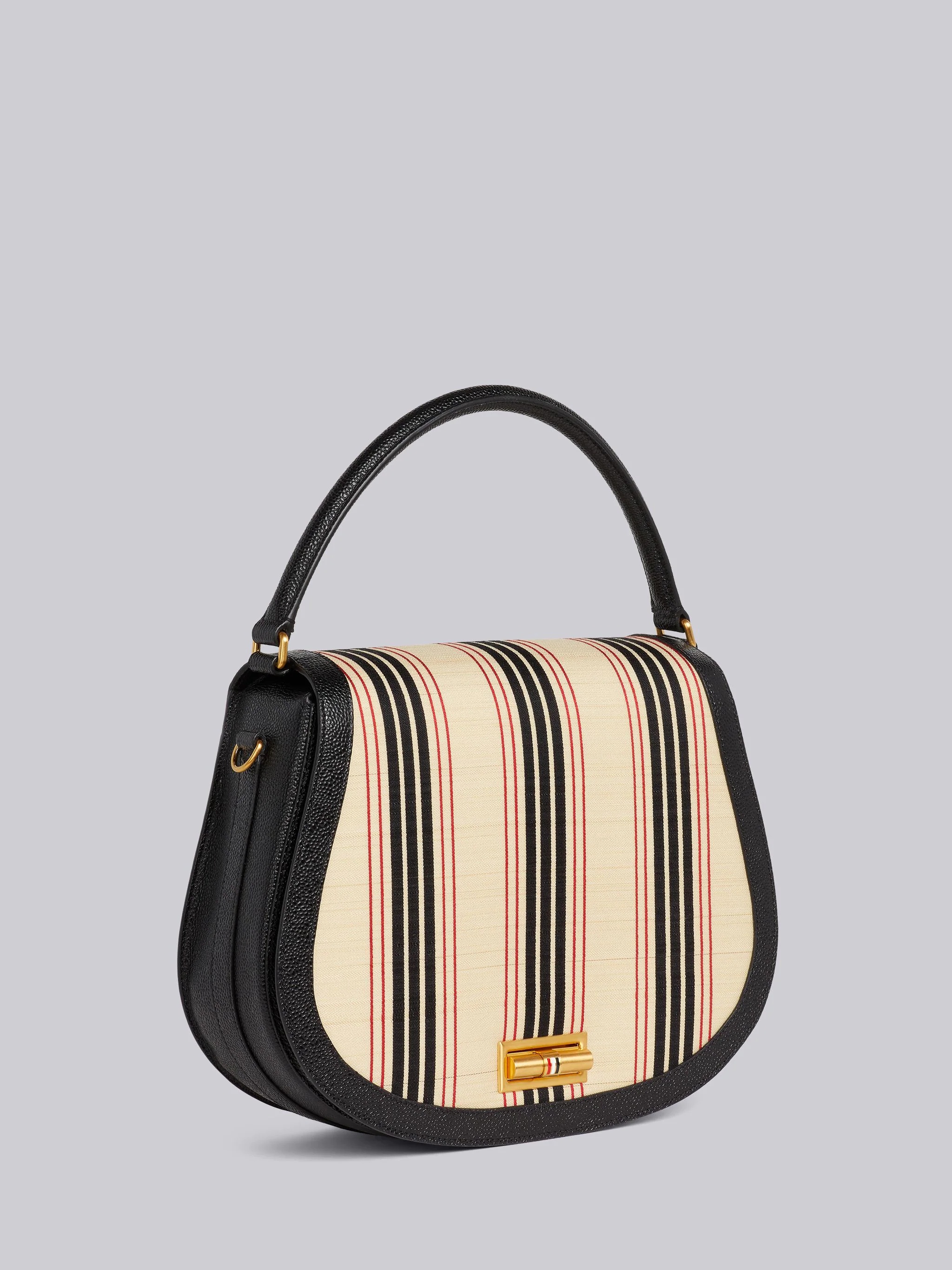 Multicolor Horse Hair Contrast Leather Frame Stripe Strap Enamel Lock Large Saddle Shoulder Bag - 3