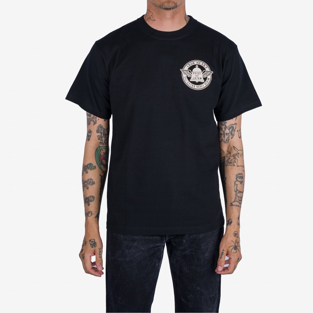 IHT-2402-BLK 7.5oz Printed Loopwheel Crew Neck T-Shirt - Black - 3