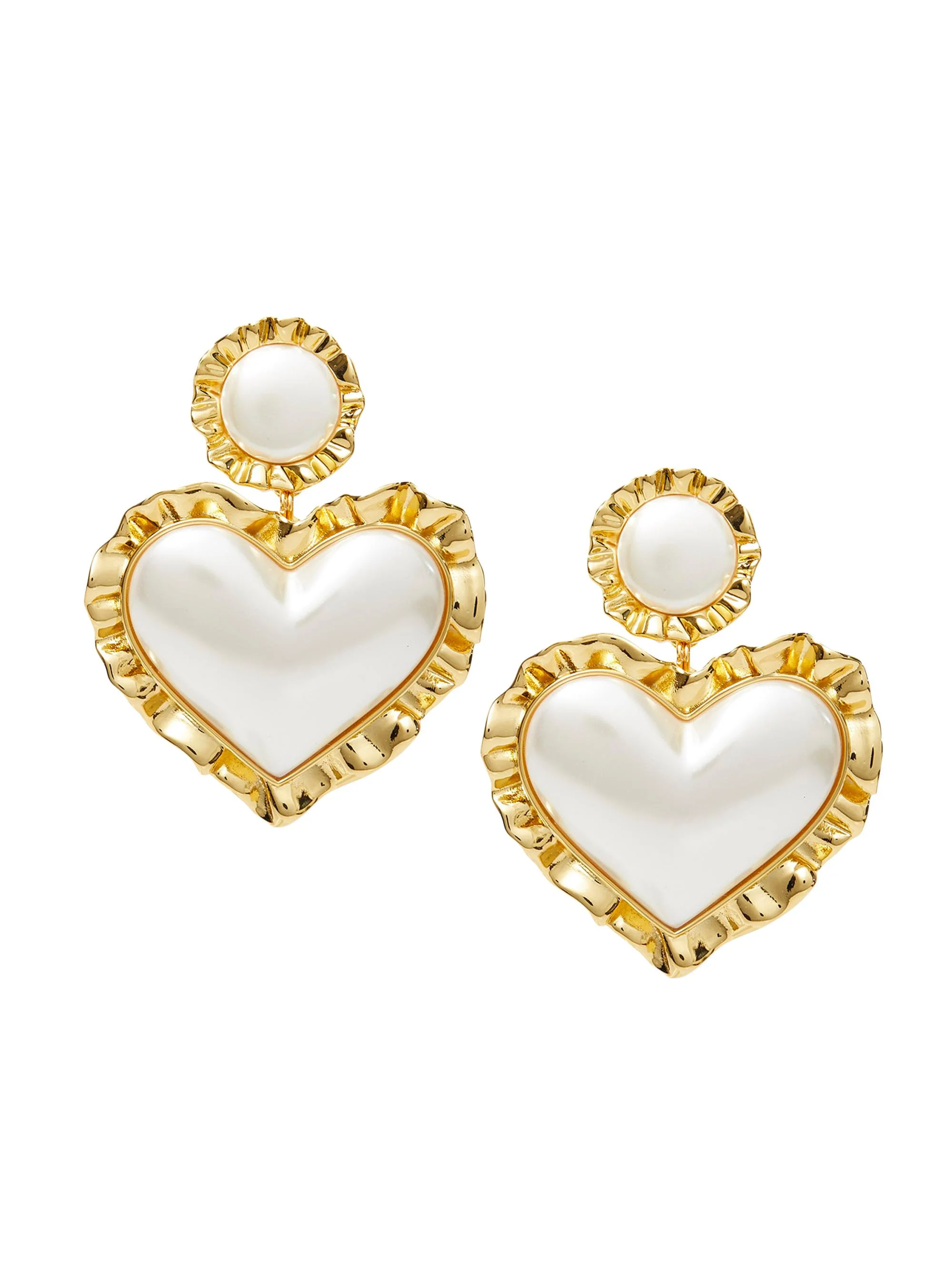 Women's 14K Gold-Plated & Resin Heart Drop Earrings - Pearl - 1