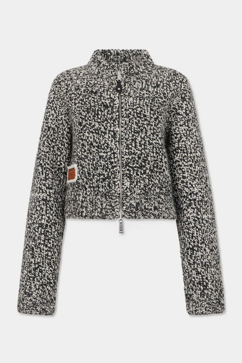 REVERSIBLE MOULINÉ ZIPPED KNIT CARDIGAN - 1