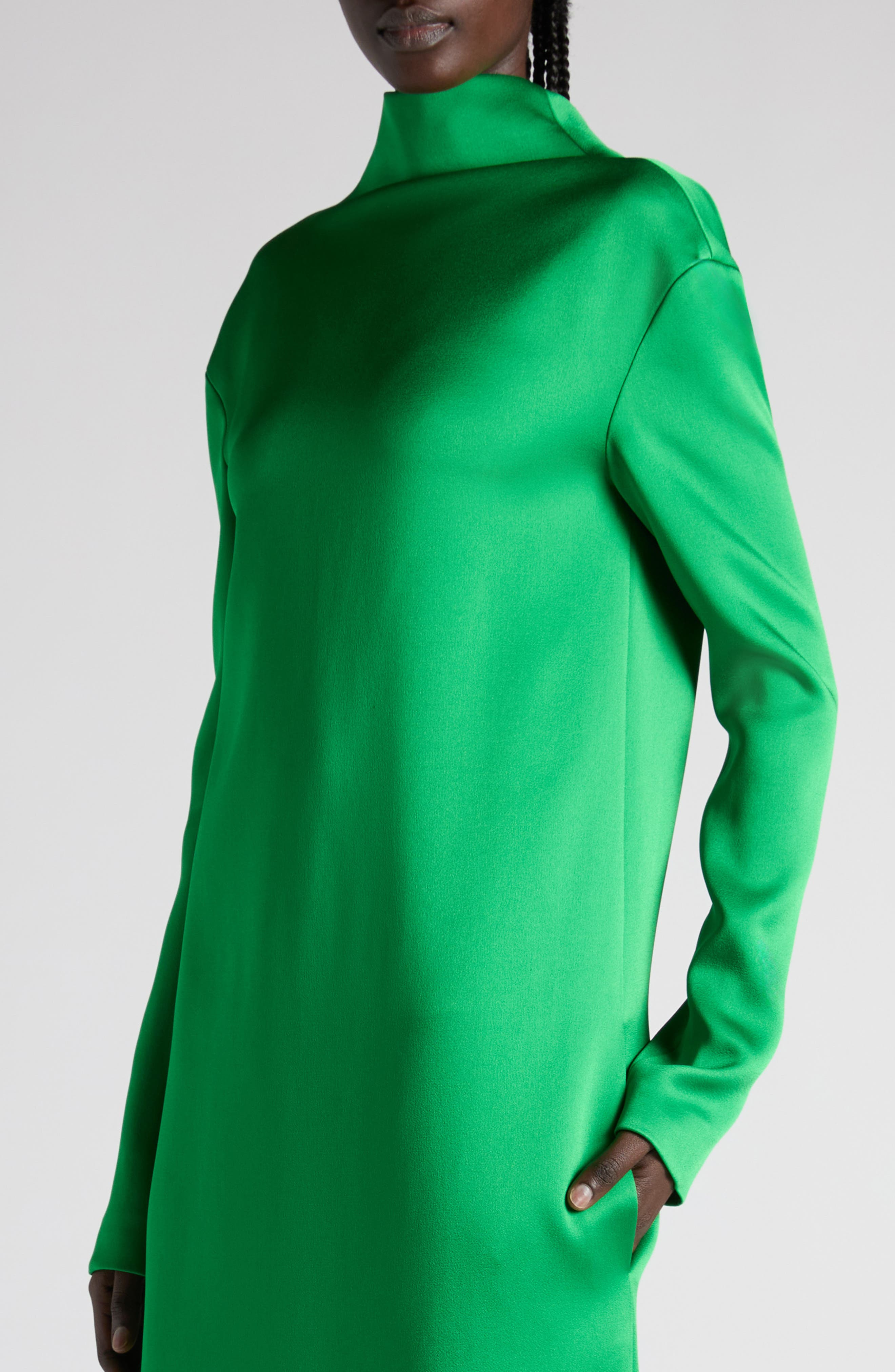 TOM FORD Long Sleeve Shiny Crepe Column Gown in Bright Green at Nordstrom - 4