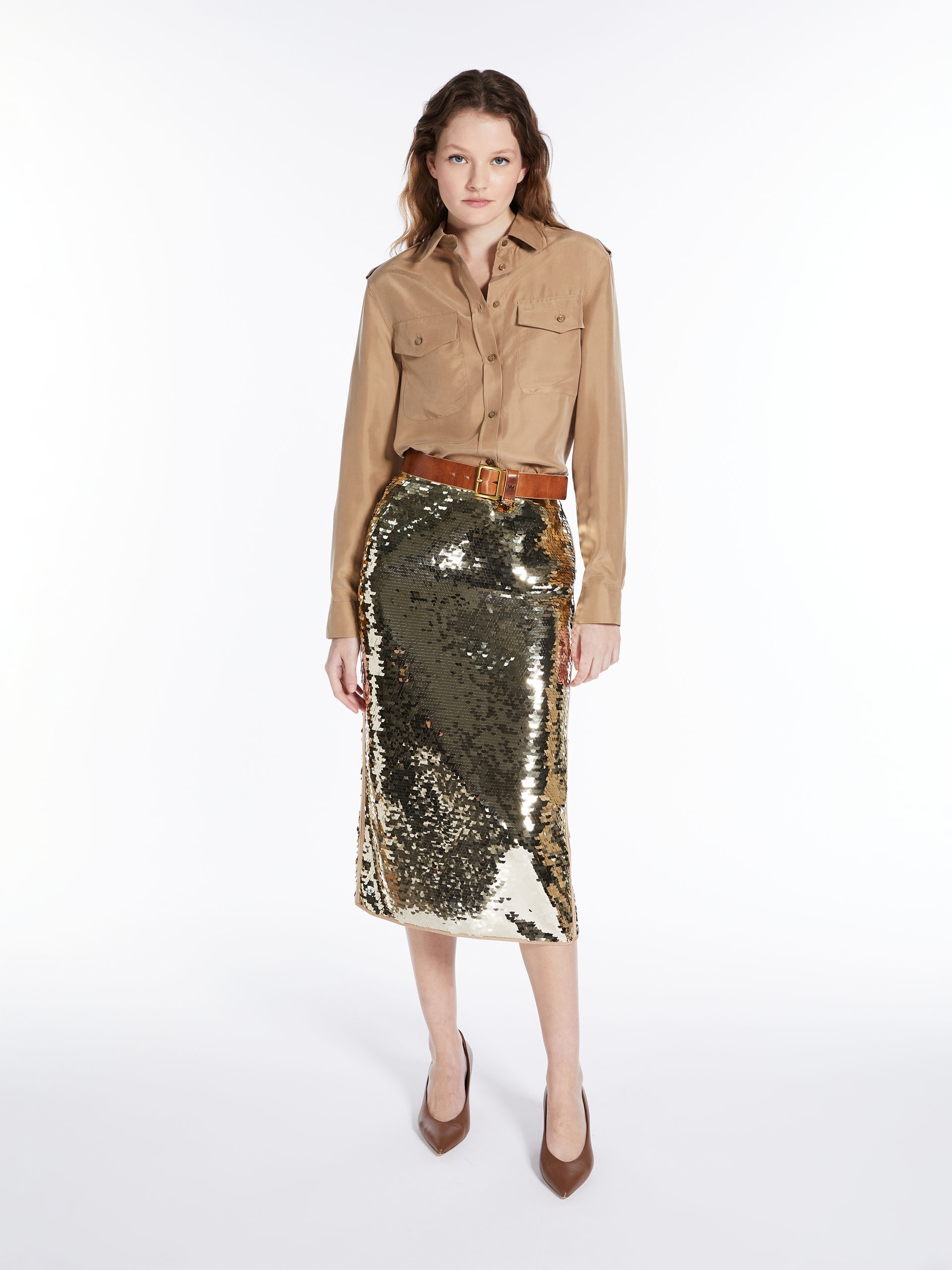 UDINE Sequin-detail jersey pencil skirt - 2