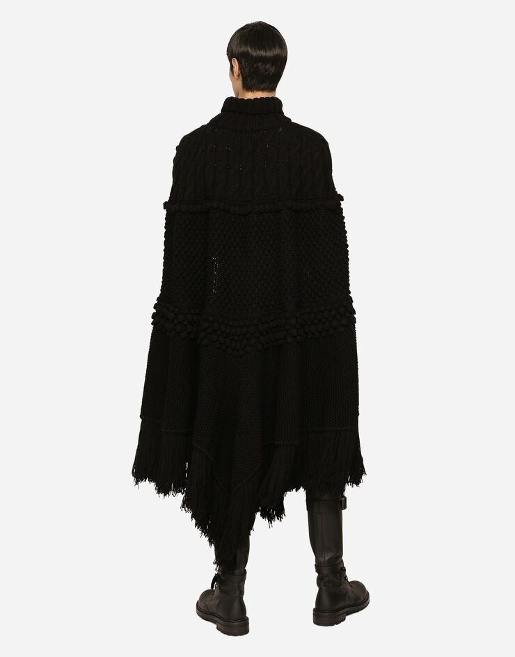 High-necked wool patchwork knit cape - 3