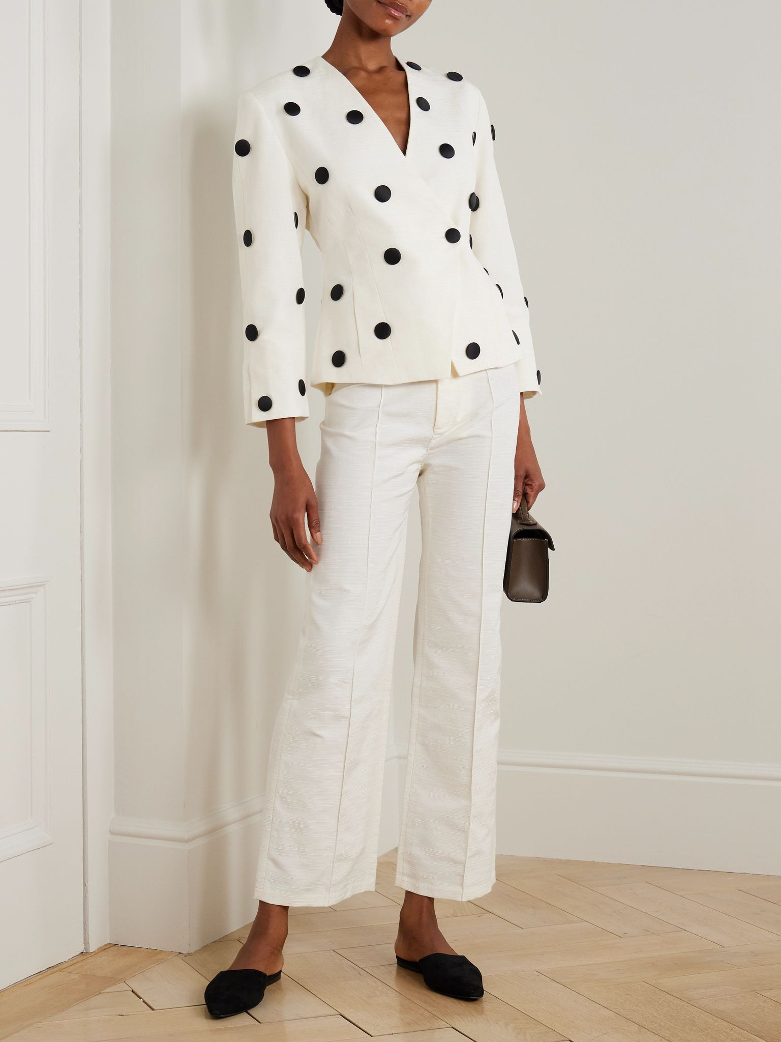 Aloise embellished polka-dot cotton-blend faille blazer White - 2