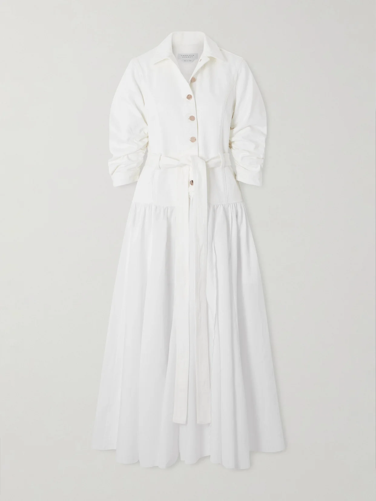 Delyth Belted Frayed Pleated Denim-blend Linen Midi Dress - 1